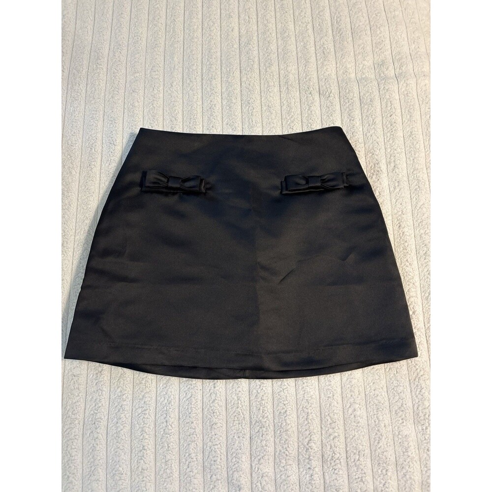 H&M Satin Bow Pencil Skirt Women’s 6 Black Coquette Office Siren Dark Academia